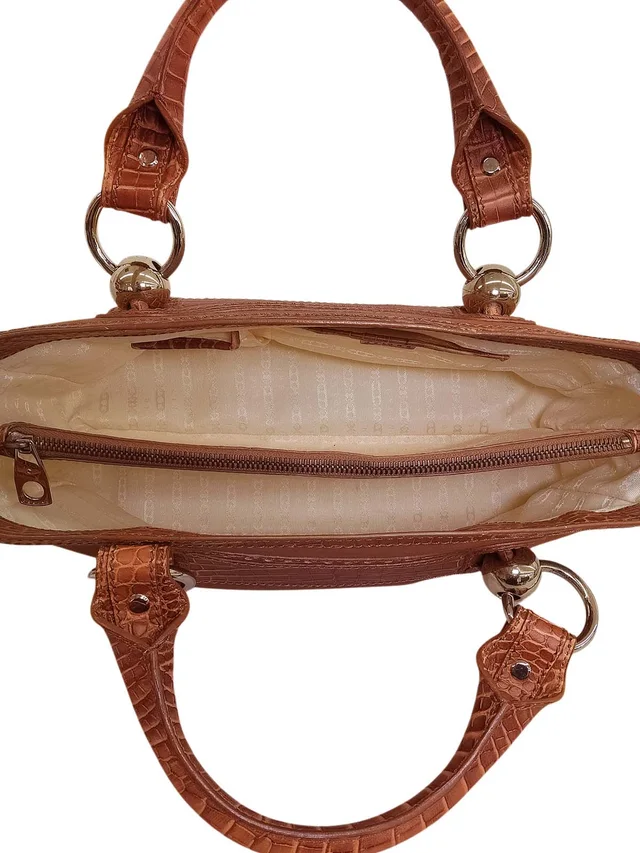 Celine Croco Embossed Handbag Brown in Brown Leather from VINTAGE QOO TOKYO, photo 5 of 10