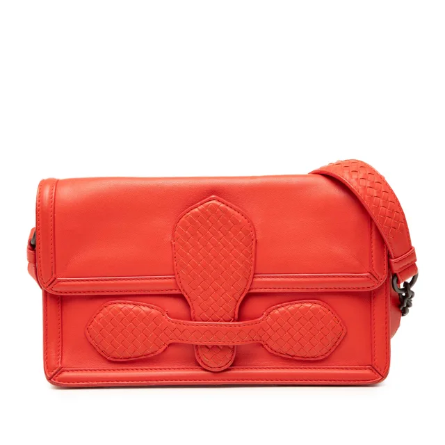 Orange Bottega Veneta Intrecciato Trimmed Nappa Rialto Shoulder Bag in Orange Nappa leather from Designer Revival
