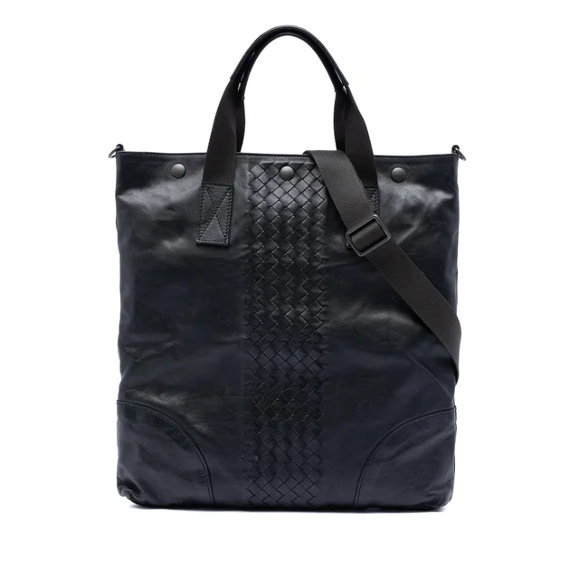 Black Bottega Veneta Intrecciato Trimmed Nappa Convertible Tote Satchel in Black Nappa leather from Designer Revival