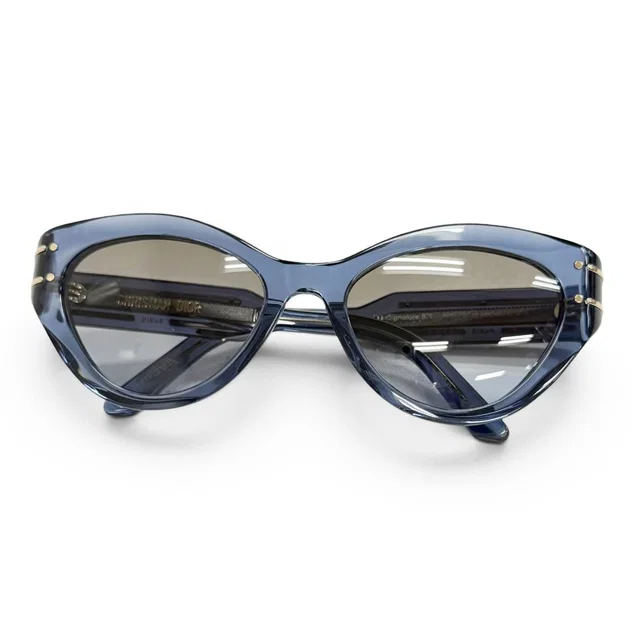 Dior Signature Logo Butterfly Sunglasses Clear Blue Eyewear in Blue from The Reluxe