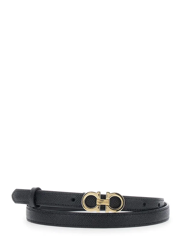 Ferragamo Gancini Buckle Belt — Black Calf Leather in Black Calfskin from HEWI
