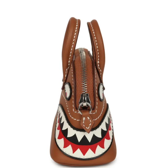 Hermès Mini Bolide Shark Bag Charm Gold and White Swift Palladium Hardware in White Swift leather from Madison Avenue Couture, photo 3 of 8