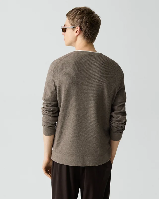 Theory Riland Crewneck Sweater in Light Bilen in MOREL MELANGE 62% Viscose, 38% Polyester; Exclusive Of Elastic, photo 3 of 14 from Theory