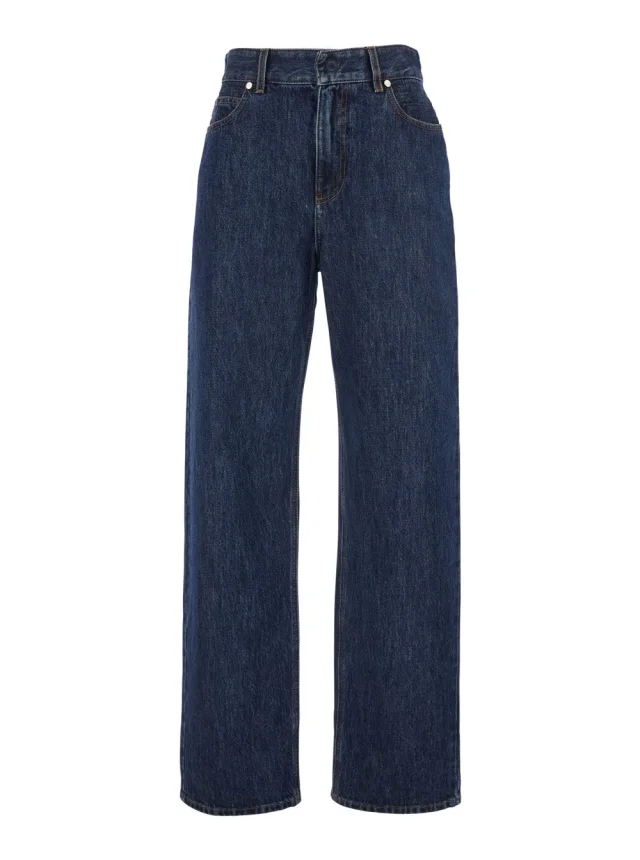 Blue Five-Pocket Jeans with Logo Patch on the Back in Denim for Women in Blue, image 1 of 1 from Gaudenzi Boutique