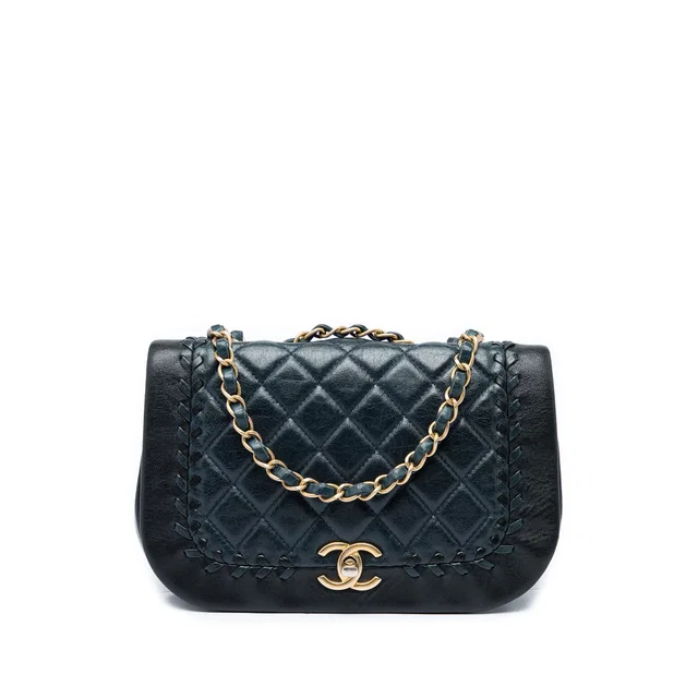 Blue Chanel Small CC Quilted Bicolor Lambskin Braided Saddle Flap Shoulder Bag in Blue Lambskin from Designer Revival