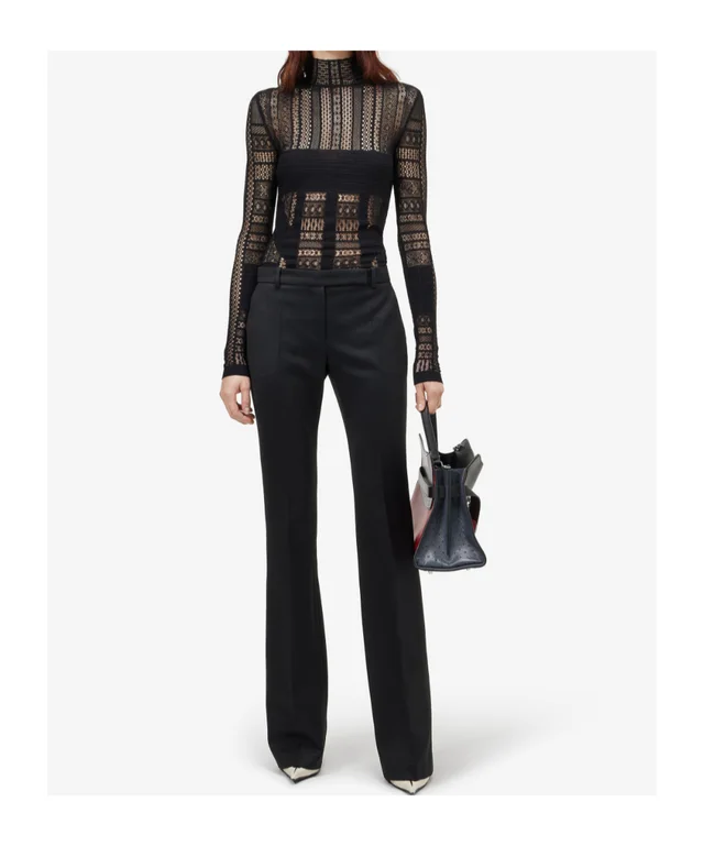 Alexander McQueen Women's Viscose Knit Lace Top in Black, photo 2 of 5 from SENSER