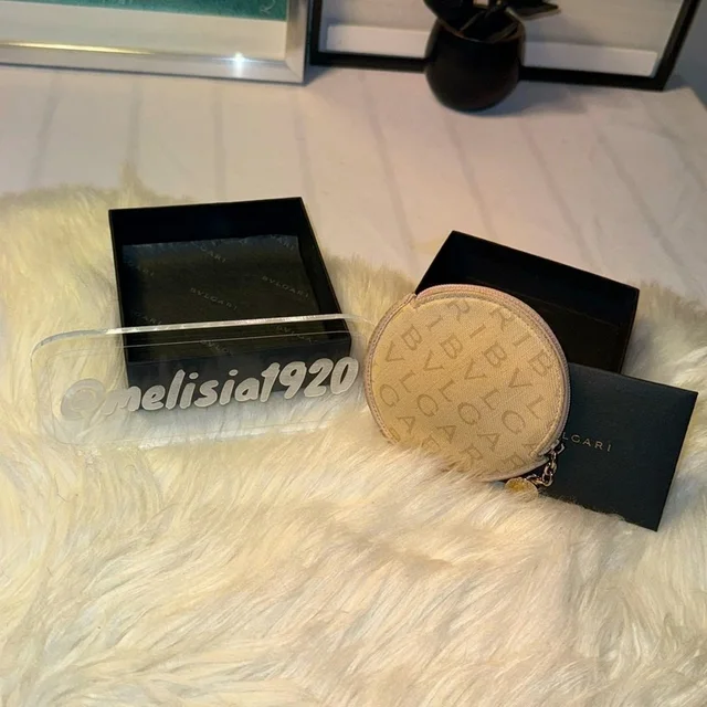 Bvlgari Cream Taupe Leather Trim Cream Canvas Round Mammet Coin Purse in Taupe Canvas from Poshmark