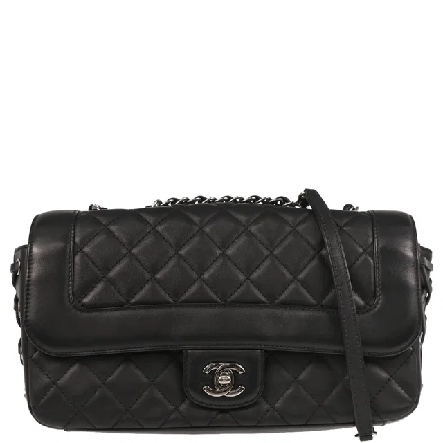 Chanel 2017 Black Lambskin Single Flap Shoulder Bag in Black Lambskin from AMORE Vintage Tokyo