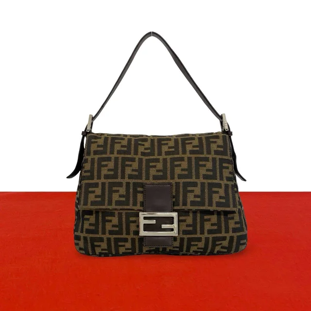 Fendi Vintage Zucca FF Logo Canvas Leather Semi Bag Brown in Brown Canvas from The Reluxe