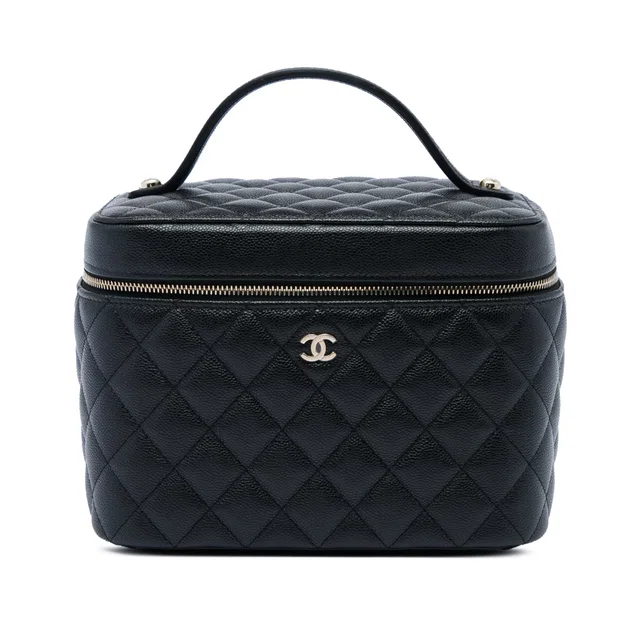 Black Chanel Medium CC Quilted Caviar Vanity Case in Black Caviar leather from Designer Revival