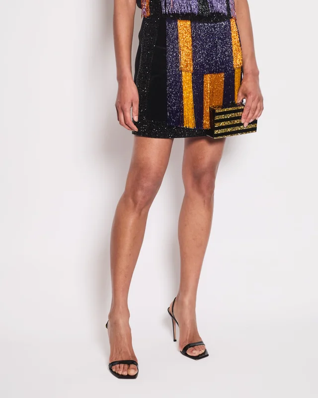 Balmain Black Embellished Sequin Velvet Mini Skirt Size FR 38 (UK 10) in Black Velvet from Sellier, photo 2 of 2