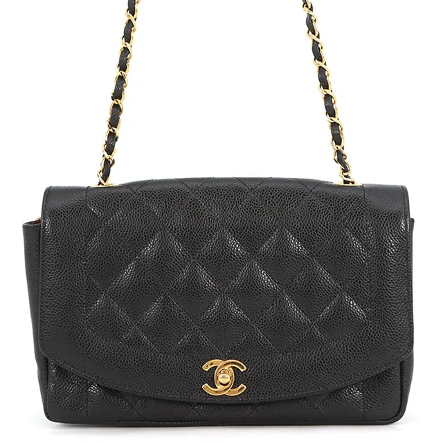Chanel Diana Chain Shoulder Bag BlackA01165 Caviar Leather Size 25 in Caviar leather from GALLERY RARE