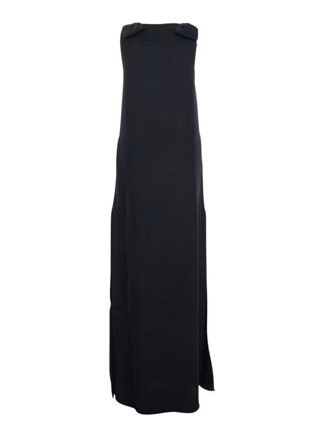 Leplain Long Dark Blue Dress with V-Neck and Side Slits in Women's Fabric in Blue 100% Polyester, photo 3 of 6 from Gaudenzi Boutique