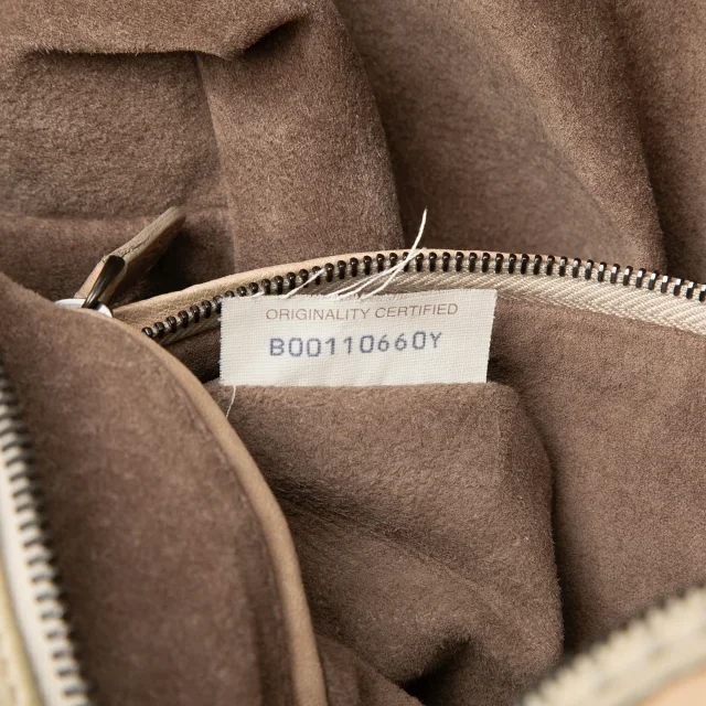 Bottega Veneta Intrecciato Trimmed Pebbled Lambskin Top Handle Bag in Beige Lambskin from Designer Revival, photo 6 of 7