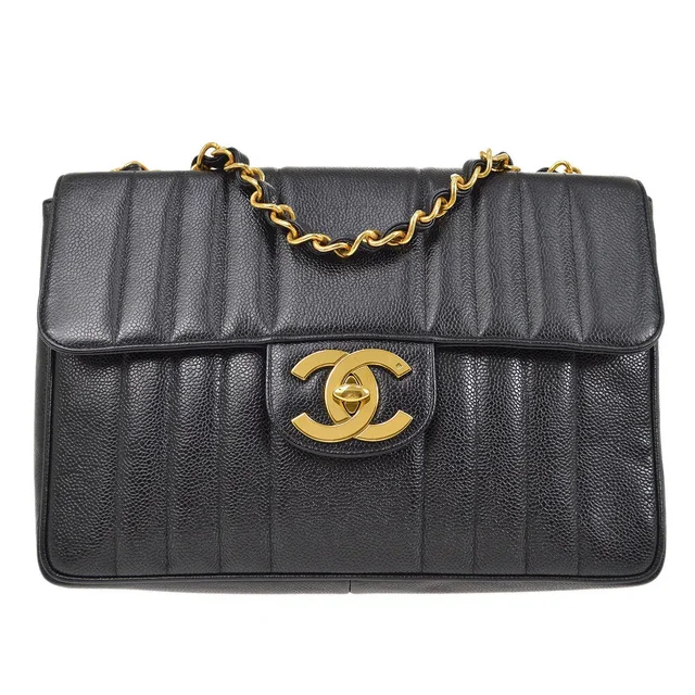 Chanel 1991-1994 Vertical Classic Flap Jumbo Black Caviar in Black Caviar leather from AMORE Vintage Tokyo