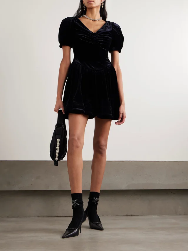 SHUSHU/TONG Gathered velvet mini dress in Black, photo 2 of 2 from NET-A-PORTER (Canada)