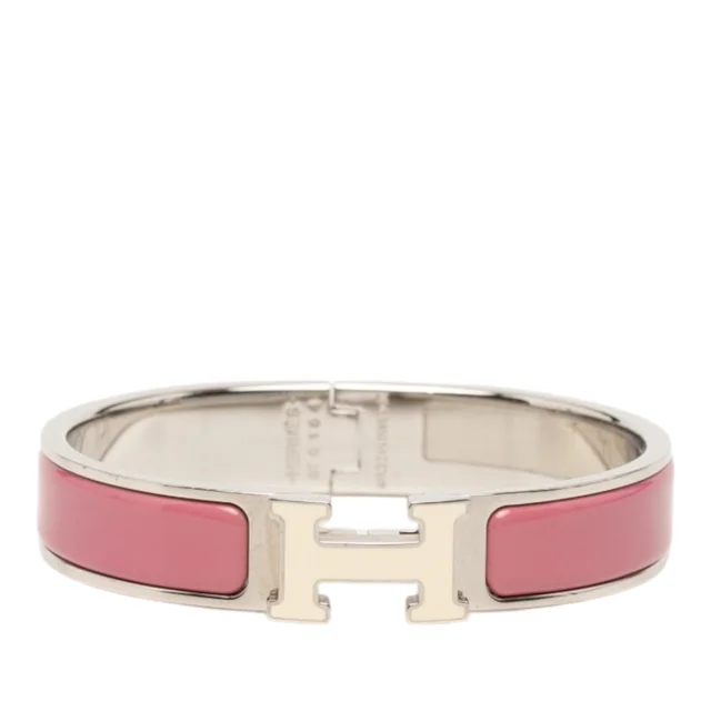 Pink Hermès Narrow Enamel Clic H Bracelet PM in Pink from Designer Revival