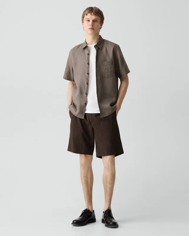 Theory Irving Short-Sleeve Shirt in Relaxed Linen in MOREL 100% Linen, photo 12 of 12 from Theory