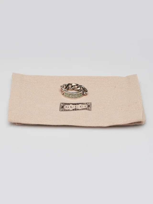 Gucci Silvertone Metal Chain Rope Logo Ring Size 7.5 from Yoogis, photo 3 of 5