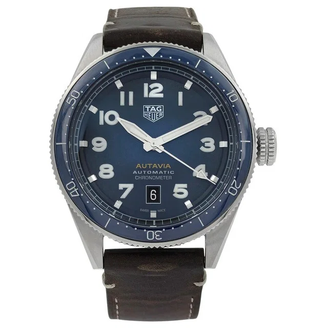 TAG Heuer Autavia Automatic Blue Dial Mens Watch WBE5116.FC8266 in silver|blue|brown|red|gray Leather from Jomashop.com