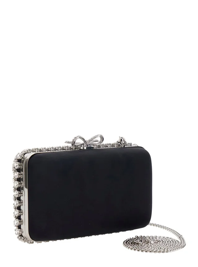 SELF-PORTRAIT Clutch Bag 'BLACK SATIN CRYSTAL' with Crystal Details in Black Satin for Women in Black, photo 6 of 10 from Gaudenzi Boutique