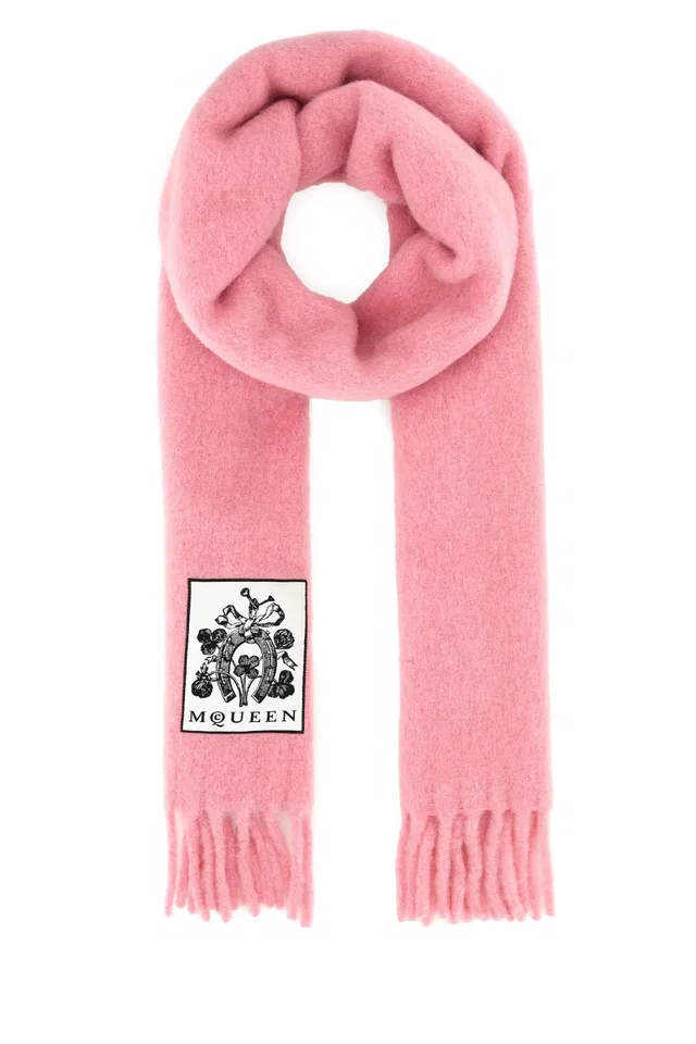 Alexander McQueen Sc Solid Scarf — Pink Cosy Scarfs in Pink Woven leather from HEWI