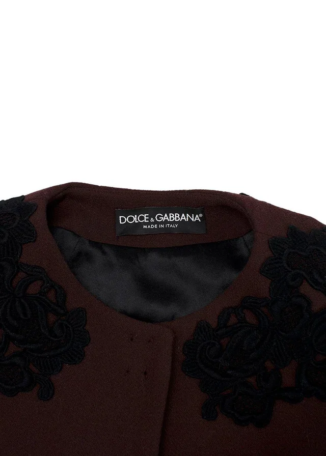Dolce & Gabbana Chocolate Brown Jacket with Black Embroidery in Black Silk from HEWI