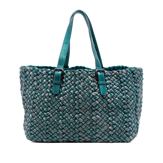 Blue Bottega Veneta Medium Metallic Nappa Intrecciato Cesta Tote in Blue Nappa leather from Designer Revival