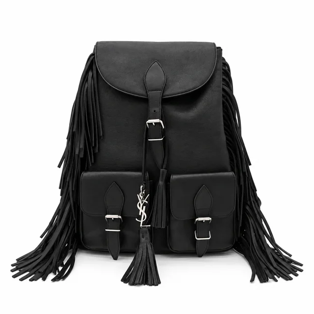 Saint Laurent Black Fringe Festival Leather Backpack in Black Leather from Clotheshorse Anonymous