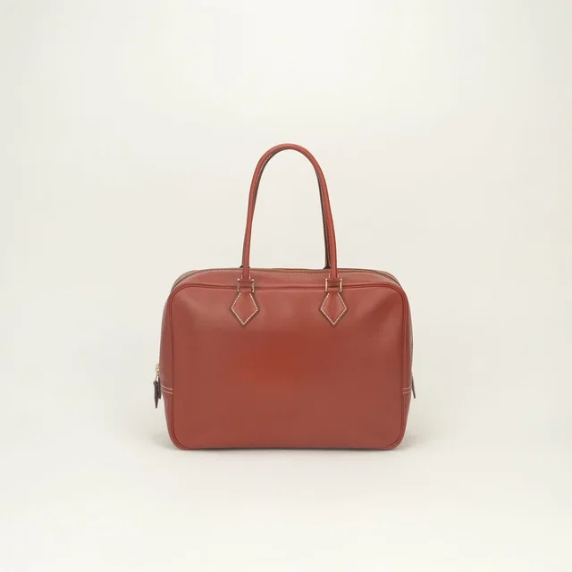 Hermès Plume 32 Tote Box Calf Noisette Brown Gold Handbag in Brown Box leather from The Reluxe
