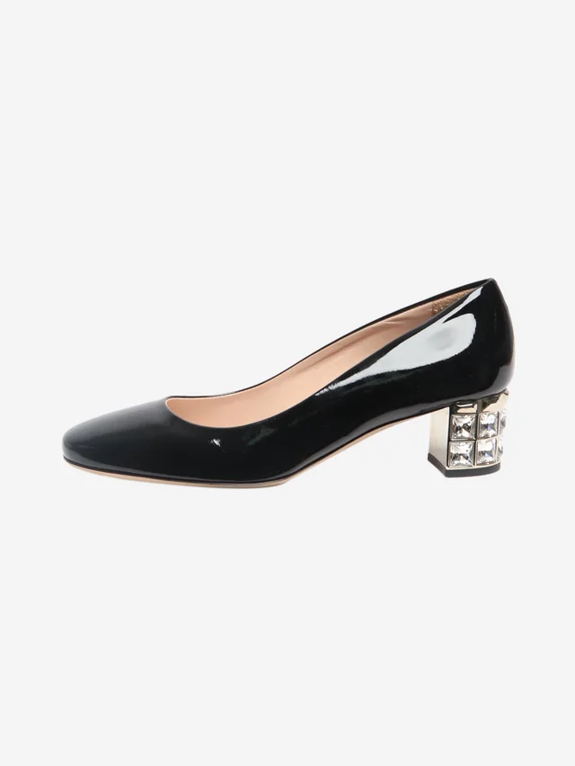 Miu Miu Black crystal block-heel pumps - size EU 35 in Black Patent leather from Sign of the Times