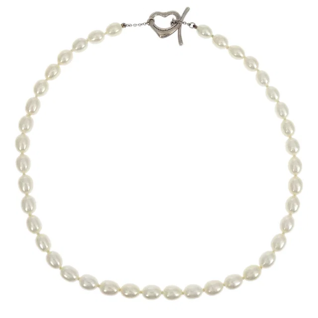 Tiffany & Co. Open Heart Chain Necklace SV925 Silver Freshwater Pearl in Silver from AMORE Vintage Tokyo