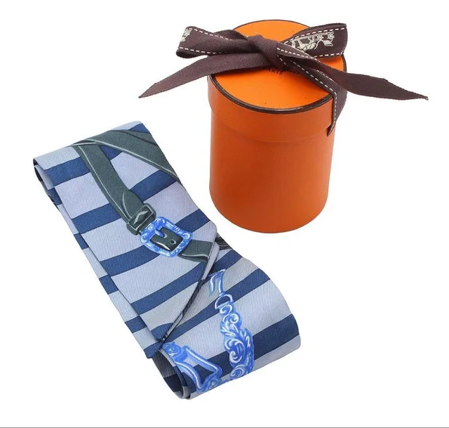 Hermès Twilly Scarf Brid Gala Ceremonial Bridle Blue in Blue Silk from The Reluxe