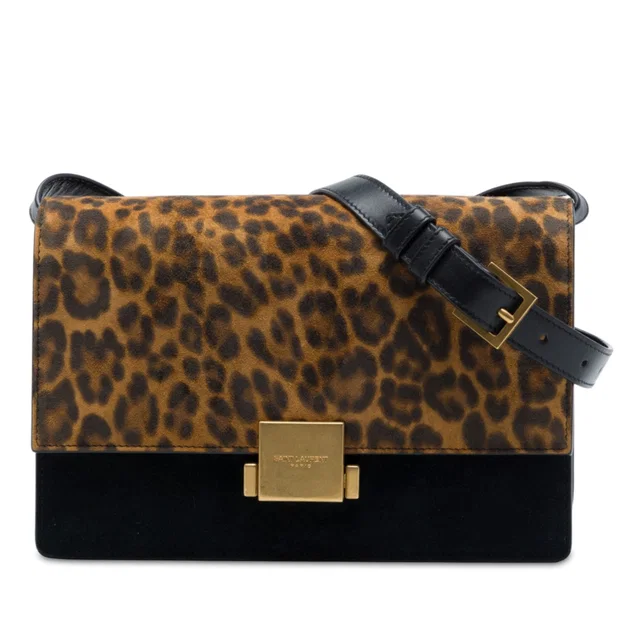 Black Saint Laurent Medium Calfskin and Leopard Printed Suede Bellechasse Bag in Black Calfskin from Designer Revival