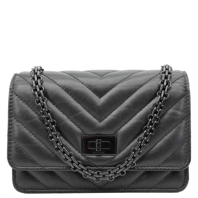 Chanel Reissue Chevron Leather Wallet On Chain Black in Black Leather from Dallas Designer Handbags