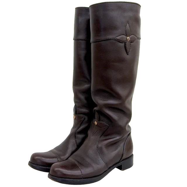 Louis Vuitton 2008 Monogram Flower Long Boots #34 1/2 Brown in Brown Leather from VINTAGE QOO TOKYO