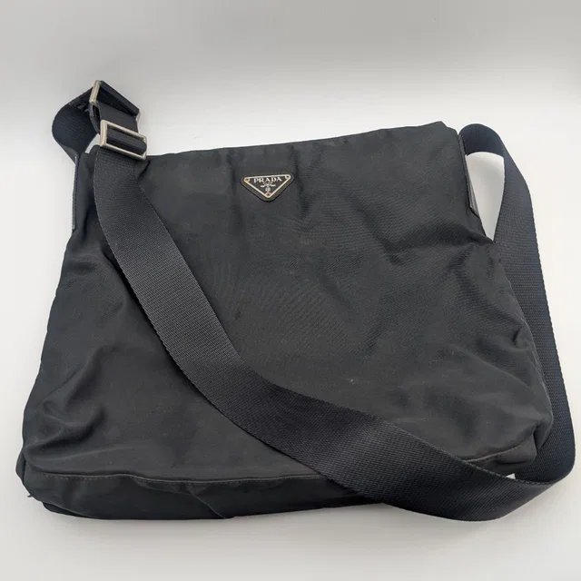Prada Shoulder Bag Crossbody Black Triangle Logo in Black Nylon from The Reluxe