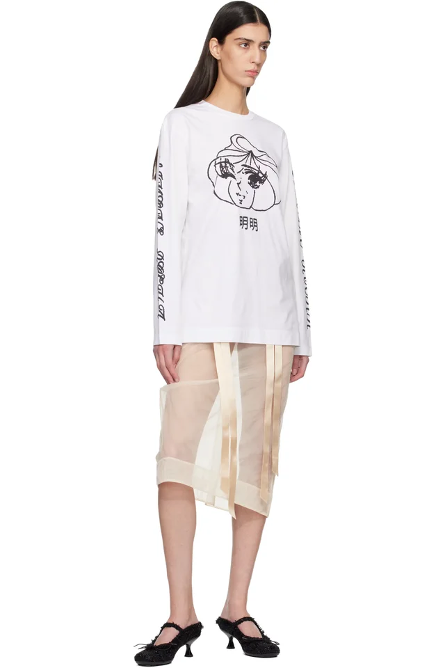 Simone Rocha White Dim Sum Logo Print Long Sleeve T-shirt, photo 4 of 4 from SSENSE