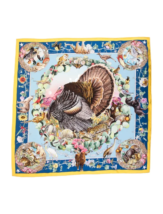Hermès Faune et Flore du Texas Forever Silk Scarf w/ Tags in blue Silk from The RealReal