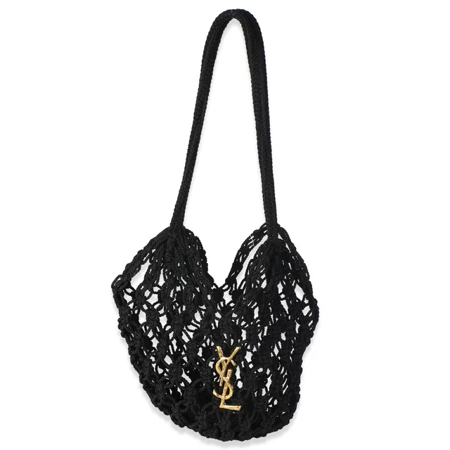 Saint Laurent Black Crochet Small Shopping Bag in Black from myGemma