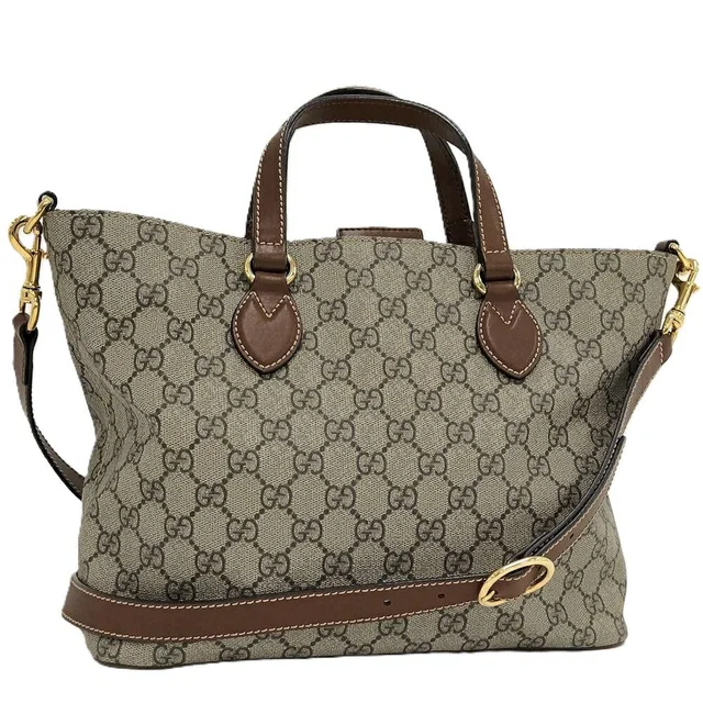 Gucci 2-Way Tote Shoulder Bag GG Supreme Leather Beige in Beige Leather from The Reluxe