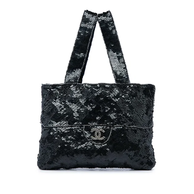 Black Chanel Mini Sequins Trompe L oeil Evening Tote in Black from Designer Revival