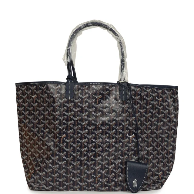 Goyard Goyardine Navy Saint Louis PM Tote Bag Palladium Hardware in Navy Calfskin from Madison Avenue Couture