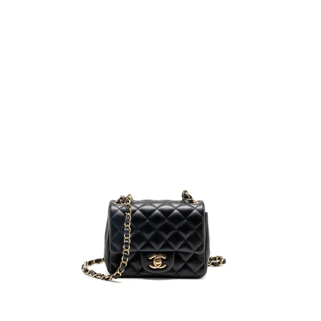 Chanel classic mini square flap bag lambskin black LGHW (microchip) in Black Lambskin from EMIER
