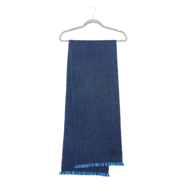 Hermès Reversible Herringbone Wool and Cashmere Scarf – Blue/Black in Black Cashmere from Revivre Luxury Consignment