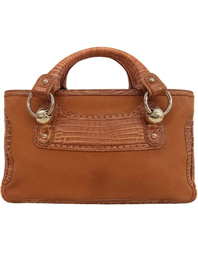Celine Croco Embossed Handbag Brown in Brown Leather from VINTAGE QOO TOKYO, photo 2 of 10