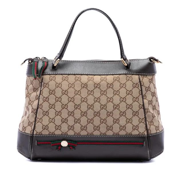 Beige Gucci GG Canvas Web Mayfair Satchel in Beige Canvas from Designer Revival