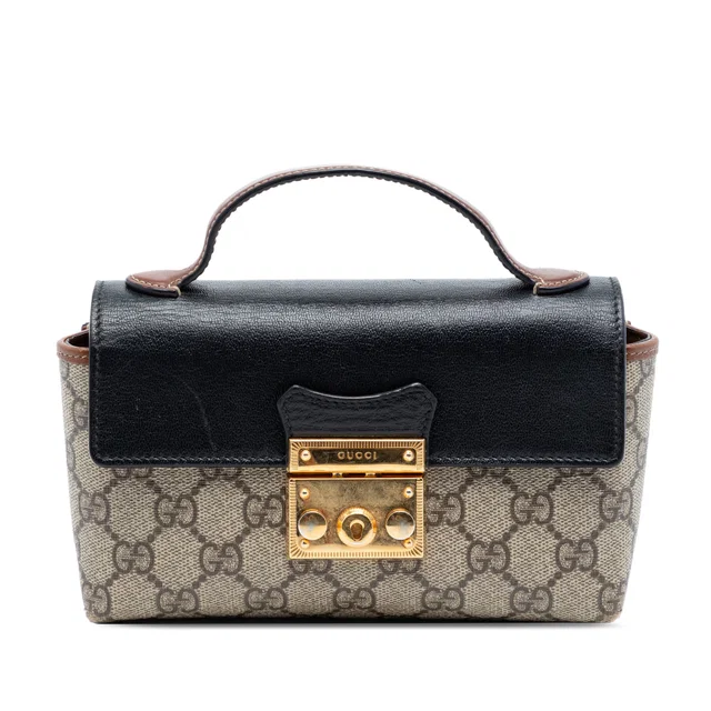 Beige Gucci Mini GG Supreme Padlock Satchel in Beige Coated canvas from Designer Revival