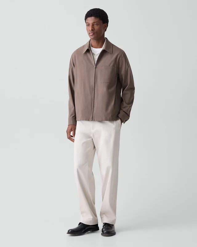 Theory Zip Overshirt in Motion Wool in MOREL 54% Virgin Wool, 25% Recycled Polyester, 20% Polyester, 1% Spandex, photo 12 of 12 from Theory
