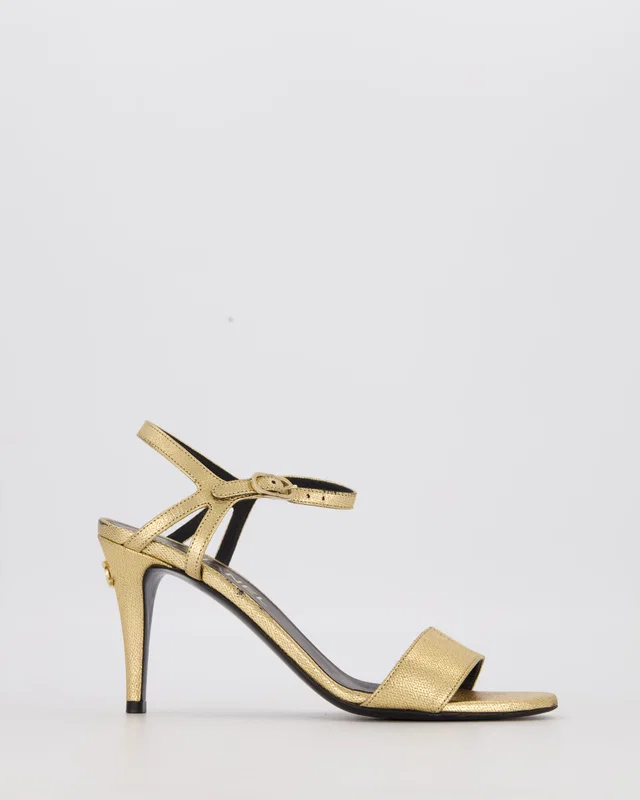 Chanel 22/A Gold Strappy Heeled Sandals EU 37.5C in Gold Leather from Sellier